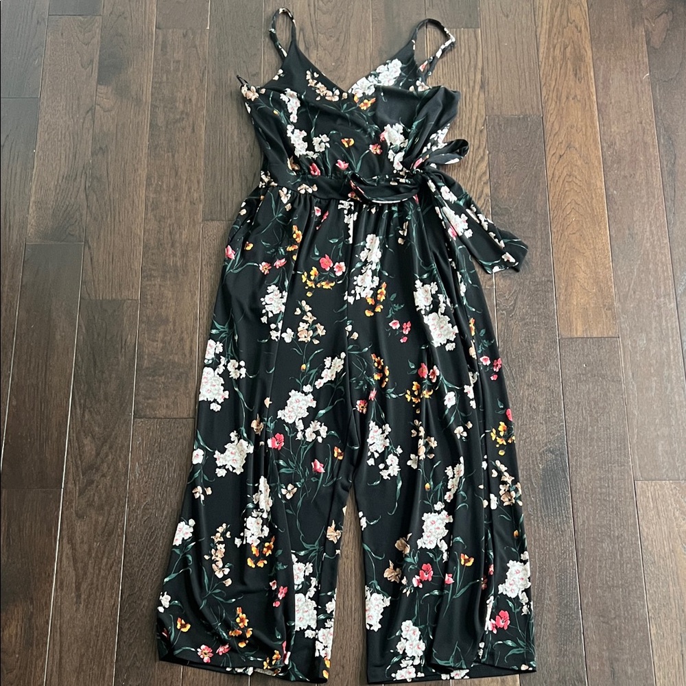 Kaileigh Black Floral Tie-Waist Wide-Leg Jumpsuit